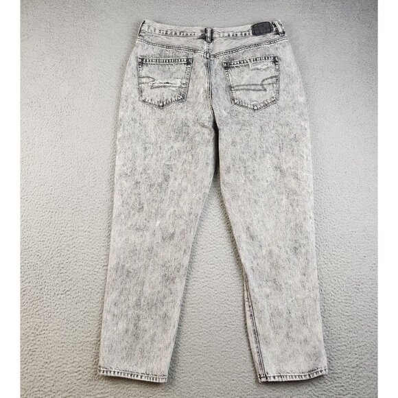 American Eagle Jeans Womens 14 Distressed Mom Gray Acid Wash Stretch Denim Pants - Picture 10 of 11